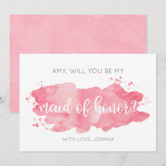 Will You Be My Maid of Honour Watercolor Pink Card