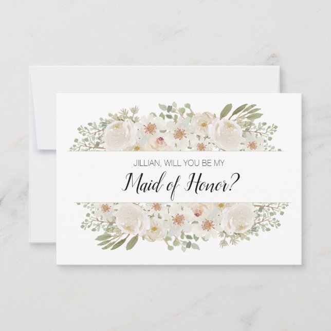 Will You Be My Maid of Honour White Floral Elegant (Front)