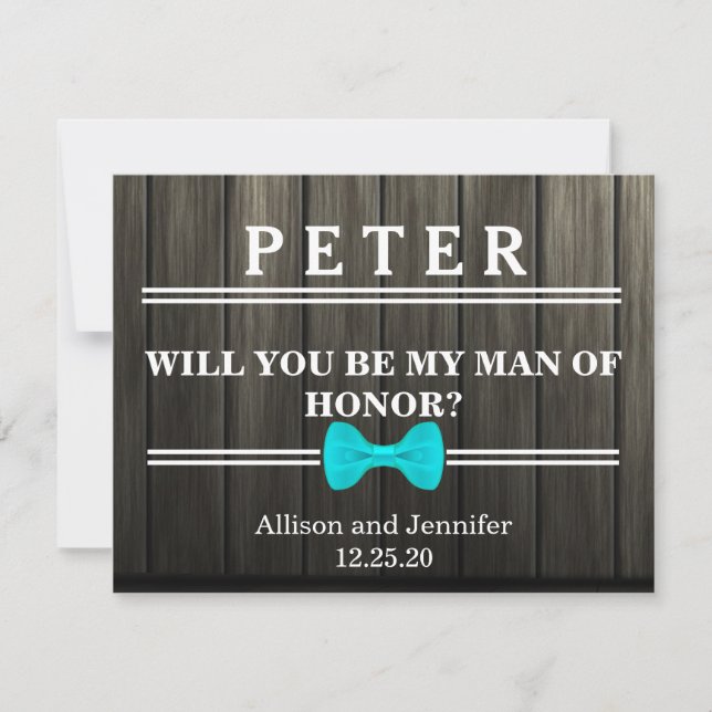 Will you be my Man of Honour? Personalized Wooden Invitation (Front)