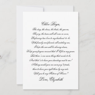 Will You Be My Martron of Honour Script Poem Card