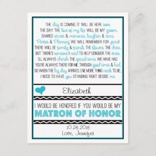 Will you be my Matron of Honour? Blue/Black Poem V Invitation