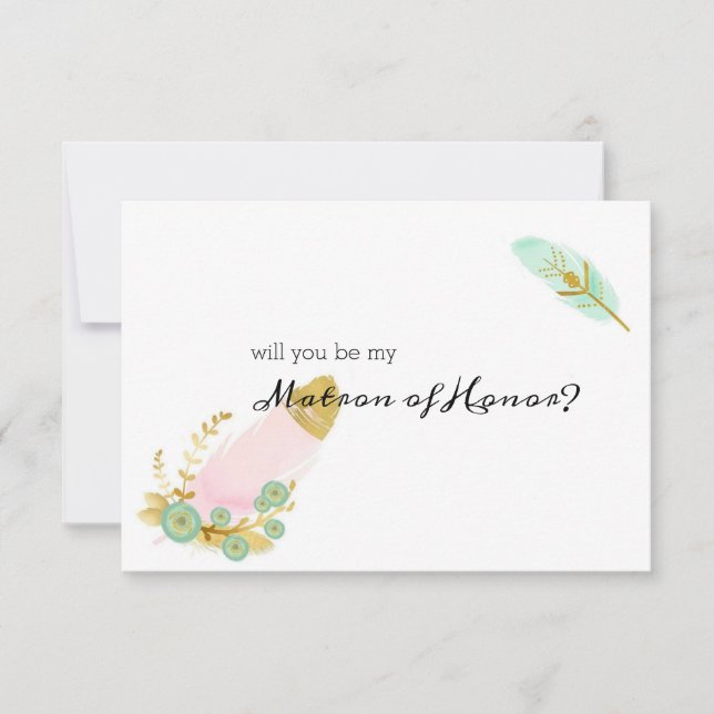 Will You Be My Matron of Honour Boho Pink and Gold (Front)