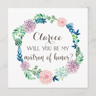 Will you be my matron of honour, flowers watercolo invitation