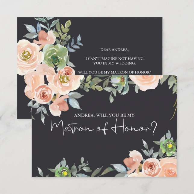 Will You Be My Matron of Honour Peach Green Navy (Front/Back)