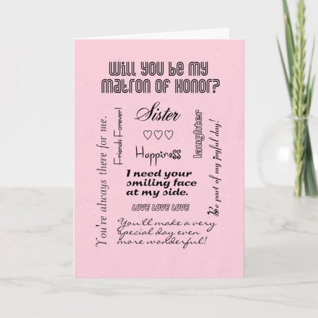 Will You Be My Matron of Honour, Pink, Sister? Invitation (Front)