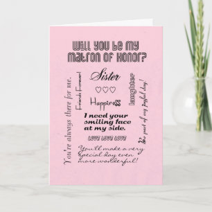 Will You Be My Matron of Honour, Pink, Sister? Invitation