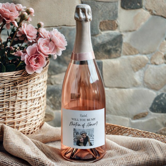 Will You Be My Matron of Honour Proposal Custom Sparkling Wine Label (Creator Uploaded)