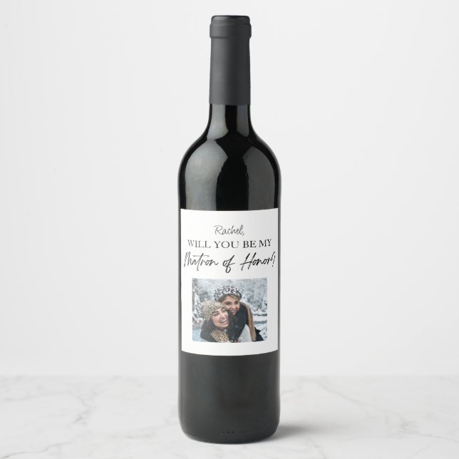Will You Be My Matron of Honour Proposal Custom Wine Label (Front)