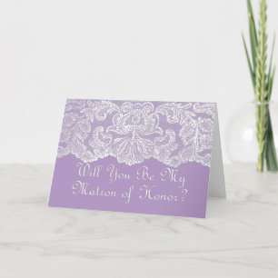 will you be my matron of honour? purple invitation