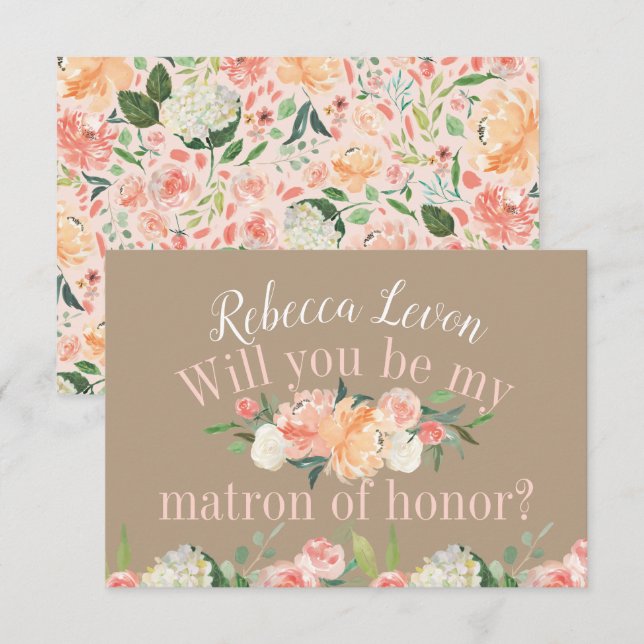 Will you be my Matron of Honour Spring Blush Flora Invitation (Front/Back)