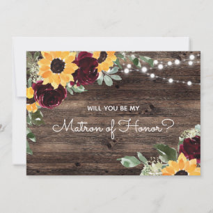 Will You Be My Matron of Honour Sunflower Wood Invitation