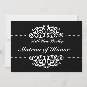 Will You Be My Matron of Honour Swirl Black & Whit Invitation
