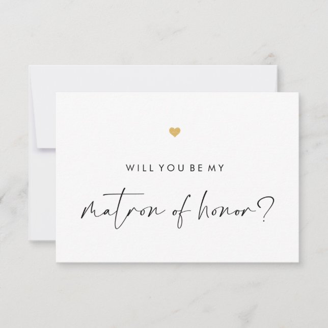 Will You Be My Matron Script Gold Heart Invitation (Front)