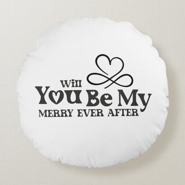 Will You Be My Merry Ever After, Christmas Proposa Round Pillow (Front)