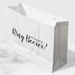 Will You Be My Ring Bearer? Modern Proposal Large Gift Bag<br><div class="desc">"Will You Be Ring Bearer?" Modern Proposal Gift bag
featuring title "Will You Be My Ring Bearer?" in black modern script font style on white background.</div>