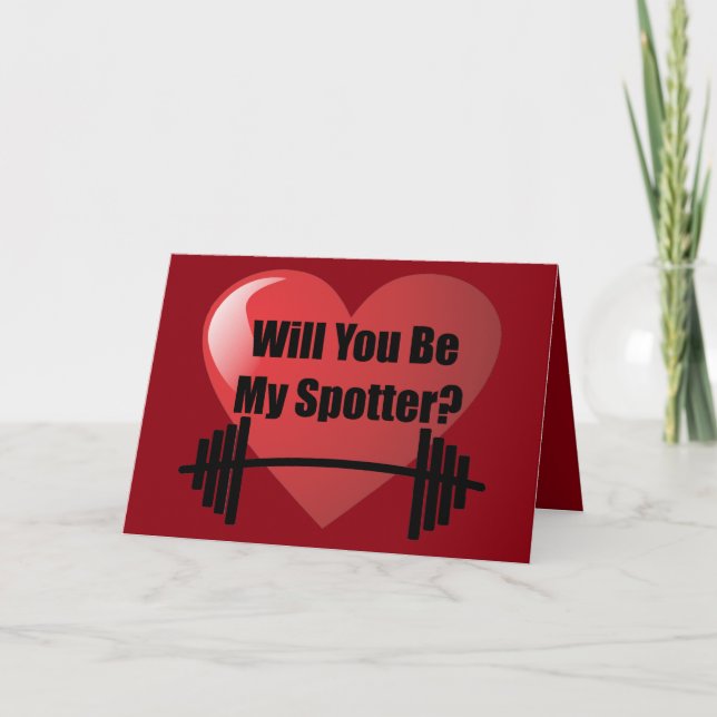 Will You Be My Spotter Valentine's Day Gym Fitness Holiday Card (Front)