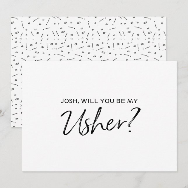 "Will you be my usher" | Chic Hand lettered Invitation (Front/Back)