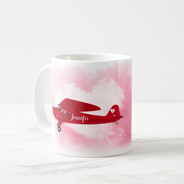 Will You Be My Valentine Airplane Pink Heart Cloud Coffee Mug (Front Left)