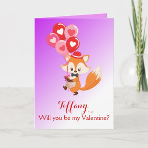 Will you be my Valentine Fox with Balloons Holiday Card