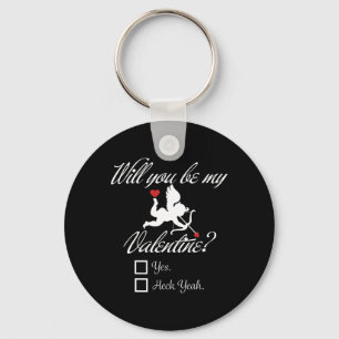 Will You Be My Valentine Funny Heart Cupid V-day Keychain