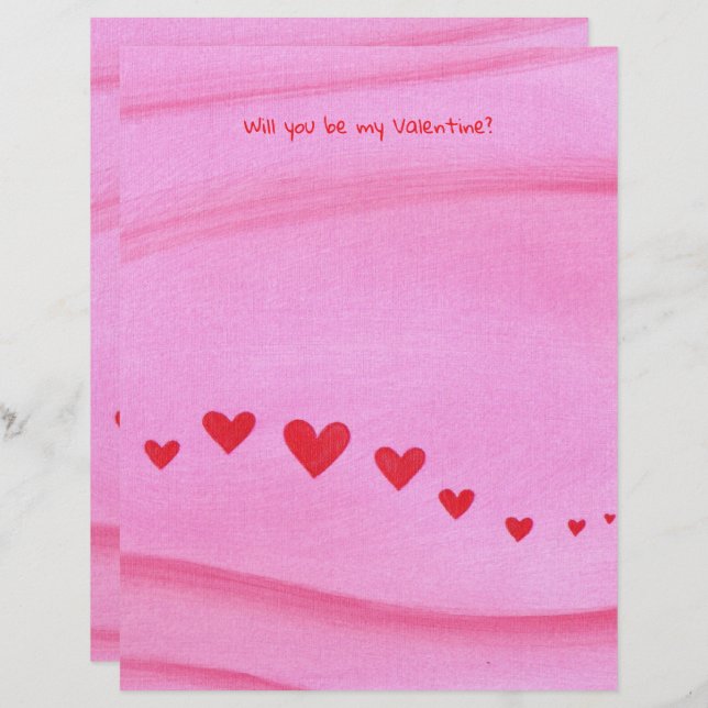 Will you be my Valentine, heart themed stationery (Front/Back)