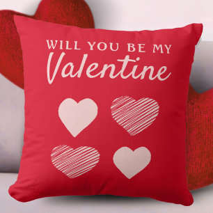 Will you be my Valentine Hearts Valentine`s Day Throw Pillow