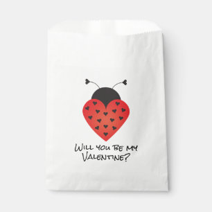 Will You Be My Valentine Ladybug Heart Red Black Favour Bag