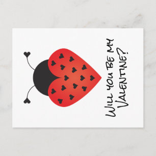 Will You Be My Valentine Ladybug Heart Red Black Postcard