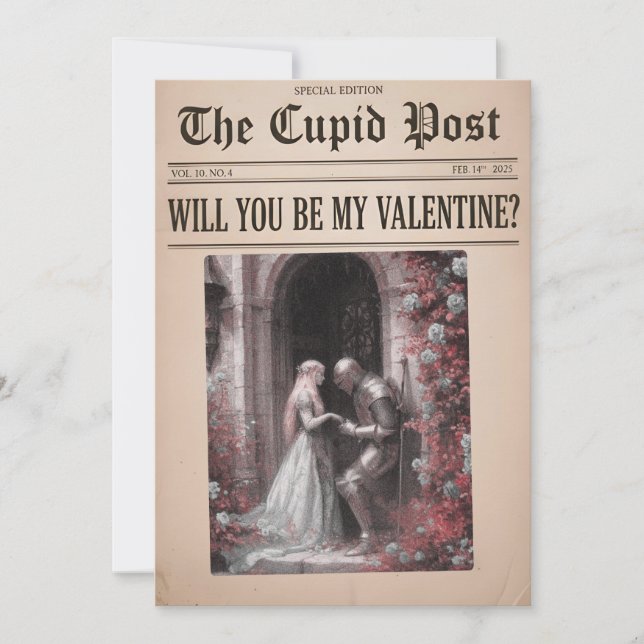 Will You Be My Valentine Newspaper Card (Front)