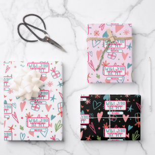 Will You Be My Valentine Pattern Wrapping Paper Sheet