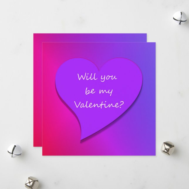 Will You Be My Valentine? Pink, Red Purple Heart Holiday Card (Front/Back In Situ)