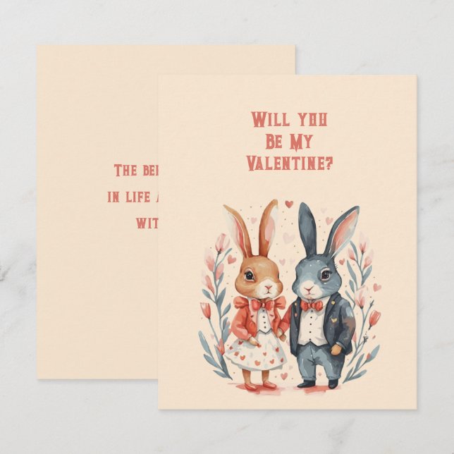 Will You Be My Valentine Rabbit Couple Card (Front/Back)