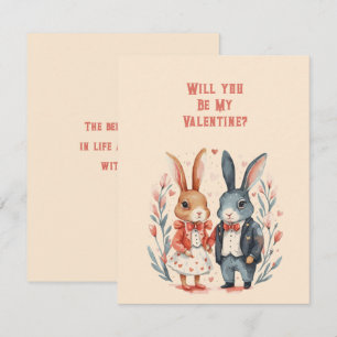 Will You Be My Valentine Rabbit Couple Card