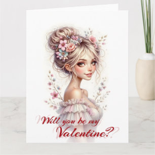 Will You Be My Valentine – Romantic Art Print Thank You Card