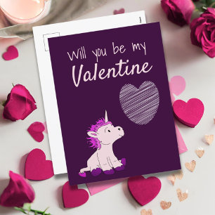 Will you be my Valentine Unicorn Valentine`s Day Holiday Postcard