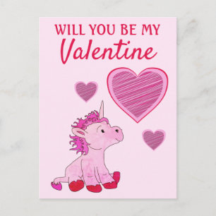 Will you be my Valentine Unicorn Valentine`s Day Holiday Postcard