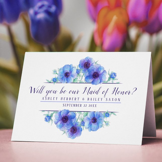 Will you be our bridesmaid anemone blue card (Creator Uploaded)
