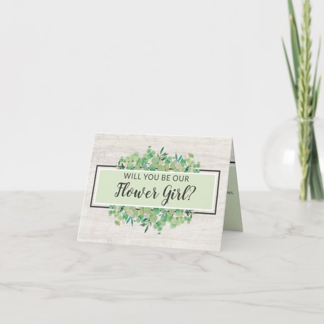 Will You Be Our Flower Girl? Rustic Wood Botanical Card (Front)