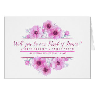 Will you be our maid of honor pink flowers card