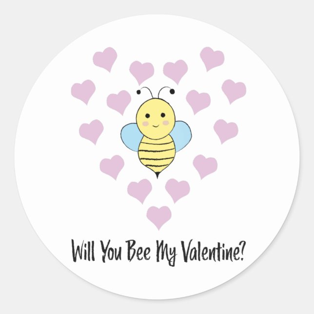 Will You Bee My Valentine Classic Round Sticker (Front)