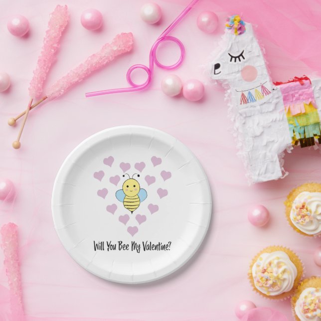 Will You Bee My Valentine Paper Plate (Party)