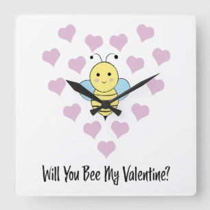 Will You Bee My Valentine Square Wall Clock