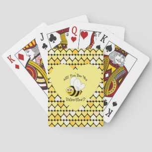 Will You Bee My Valentine? Yellow hearts Playing Cards