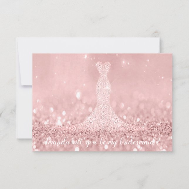 Will You Bridesmaid Glitter Red Bean Diamond Dres Invitation (Front)