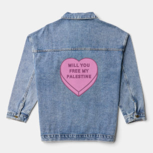 Will you free my Palestine? Cute Candy Heart sweet Denim Jacket