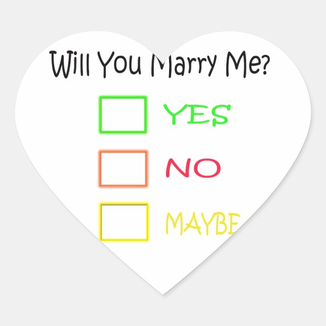 Will You Marry Me by Shirley Taylor Heart Sticker (Front)