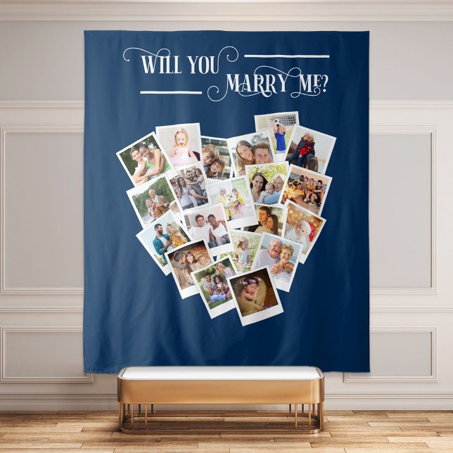 Will You Marry Me Heart Photo Collage Backdrop Tapestry (Creator Uploaded)