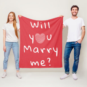 Will you marry me Heart Red Romantic Proposal Flee Fleece Blanket