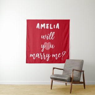 Will you marry me Heart Red Romantic Proposal Tapestry
