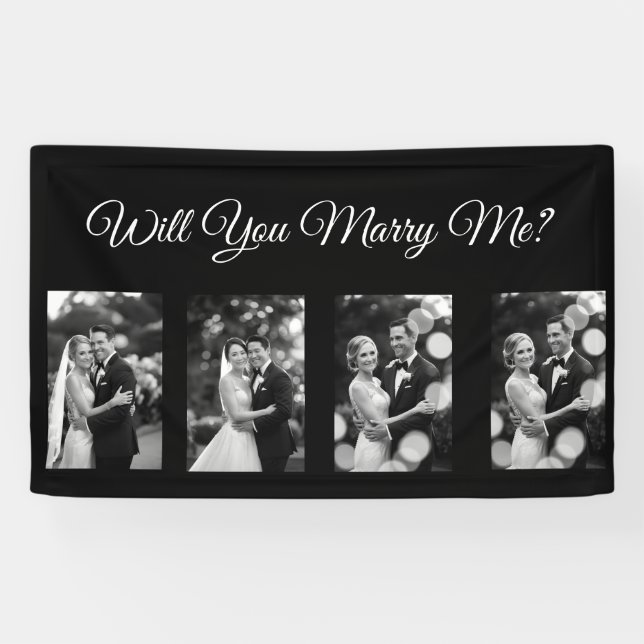 Will You Marry Me Proposal Banner with 4 Photos (Horizontal)